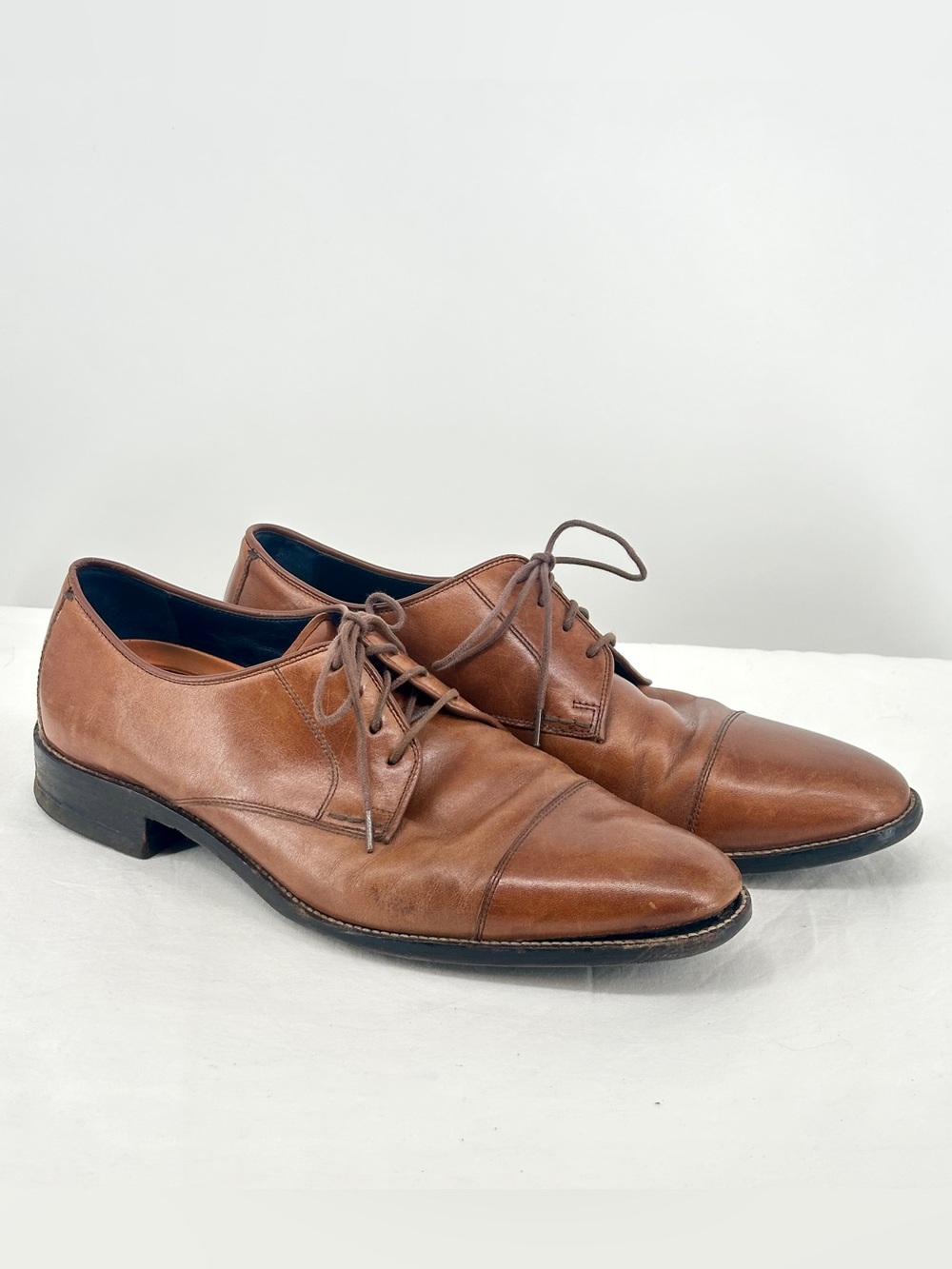 Men's 9.5 Coke Haan Classic Brown Leather Lace-Up Oxford Dress Shoes Cap Toe